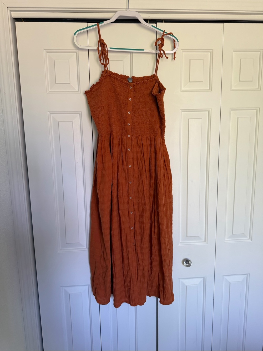 Aerie Button-Front Smocked Midi Dress
